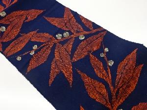 手織り紬葉模様織出し名古屋帯